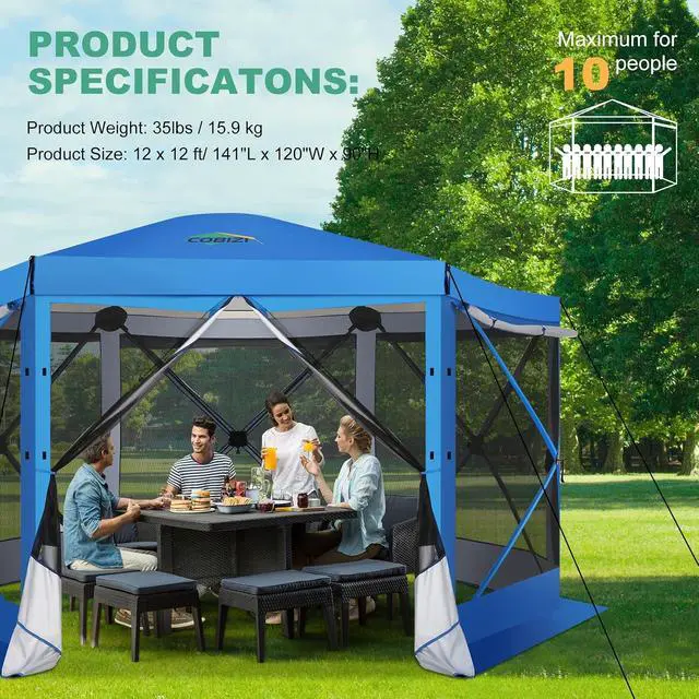 Alt view image 5 of 7 - 12x12 FT Pop Up Canopy Extendable Tent, Gazebos On Clearance with Removable Roof, Screened in Gazebo with sidewalls, Screen Tents Portable carpas para Patio for Outdoor Camping,Backyard,Blue