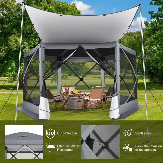 Alt view image 2 of 7 - 12x12 FT Pop Up Canopy Extendable Tent, Gazebos On Clearance With Removable Roof, Screened In Gazebo,Screen Tents Portable carpas para patio for Outdoor Camping,Backyard, Garden, Grey(Upgraded)