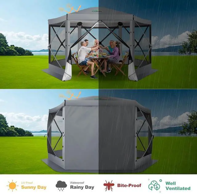 Alt view image 4 of 7 - 12x12 FT Pop Up Canopy Extendable Tent, Gazebos On Clearance With Removable Roof, Screened In Gazebo,Screen Tents Portable carpas para patio for Outdoor Camping,Backyard, Garden, Grey(Upgraded)