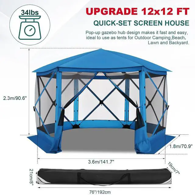 Alt view image 5 of 7 - 12x12 FT Pop Up Canopy Stargazing Tent, Gazebos On Clearance with Removable Roof, Screened in Gazebo, Screen Tents Portable carpas para Patio for Outdoor Camping,Backyard, Garden, Blue(Pro)