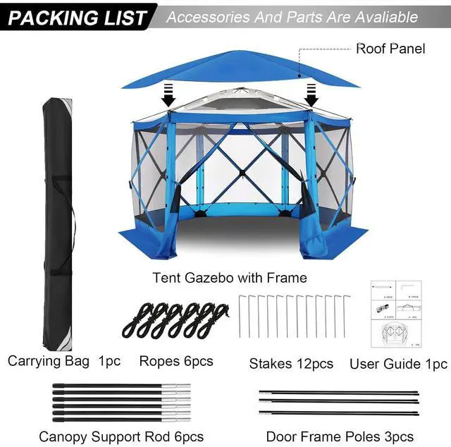 Alt view image 3 of 7 - 12x12 FT Pop Up Canopy Stargazing Tent, Gazebos On Clearance with Removable Roof, Screened in Gazebo, Screen Tents Portable carpas para Patio for Outdoor Camping,Backyard, Garden, Blue(Pro)
