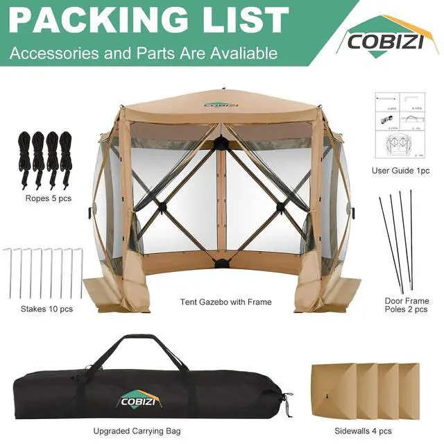 Alt view image 4 of 6 - 10x10 FT Pop up Gazebo, Popup Canopy tent,Screened In Gazebos with sidewalls, Waterproof Portable Outdoor Small Screen tents Sun Shelter,carpas para patio for Camping, Garden and Backyard,Khaki