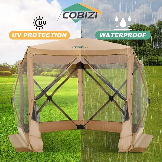Alt view image 6 of 7 - 10x10FT Pop up Canopy Tent, Screened in Gazebos with Sidewalls,Khaki