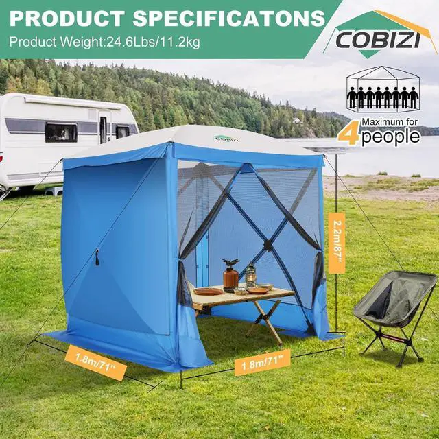 Alt view image 3 of 7 - 6x6 FT Pop up Gazebo, Popup Canopy Tent, Waterproof Screened in Gazebos,Portable Outdoor Small Screen Tents Sun Shelter,carpas para Patio for Camping, Garden and Backyard,Blue