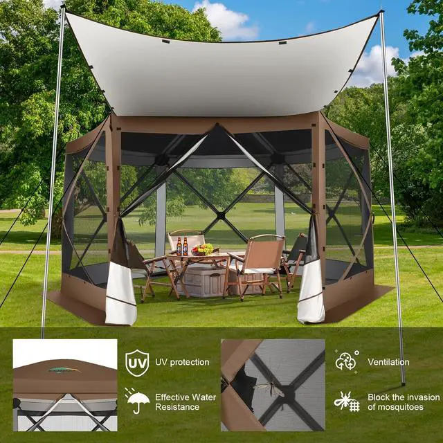 Alt view image 2 of 7 - 12x12 FT Pop Up Canopy Party Tent, Gazebos with Removable Roof,Brown