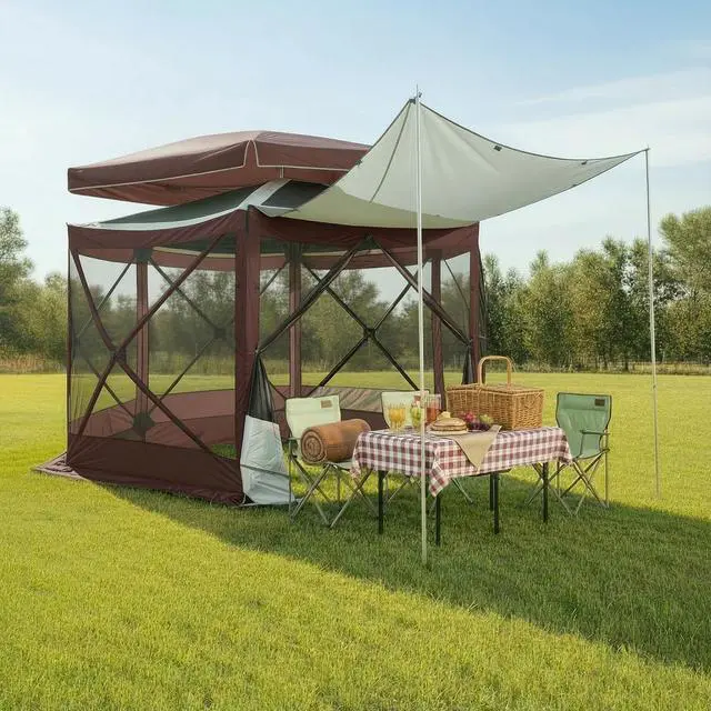 Main image of 12x12 FT Pop Up Canopy Party Tent, Gazebos with Removable Roof,Brown