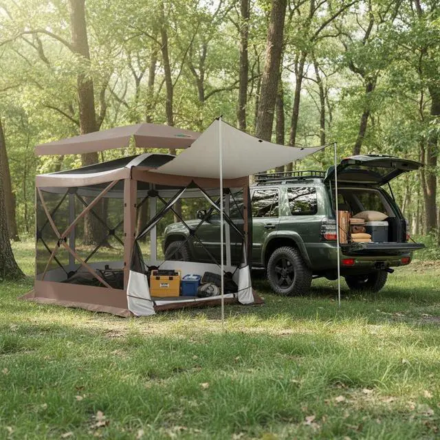 Alt view image 3 of 7 - 12x12 FT Pop Up Canopy Party Tent, Gazebos with Removable Roof,Brown