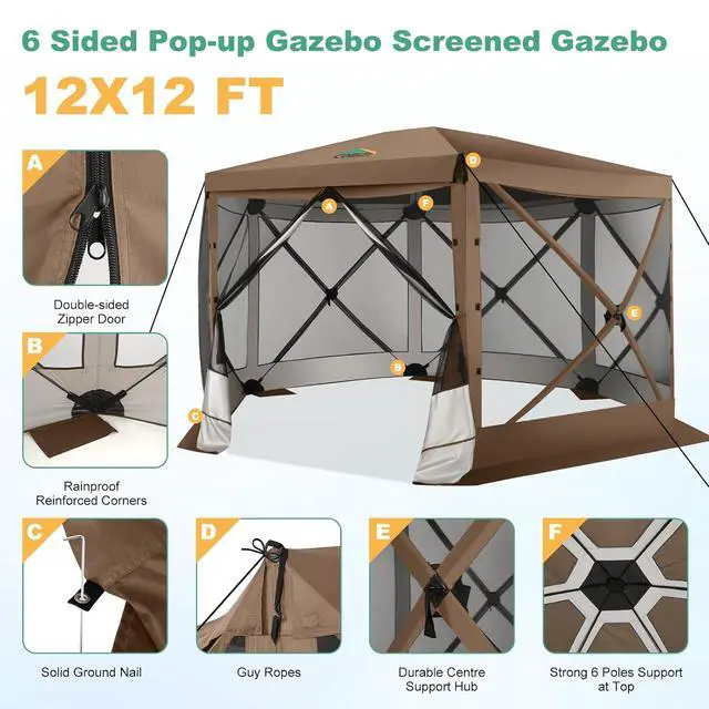 Alt view image 5 of 7 - 12x12 FT Pop Up Canopy Party Tent, Gazebos with Removable Roof,Brown