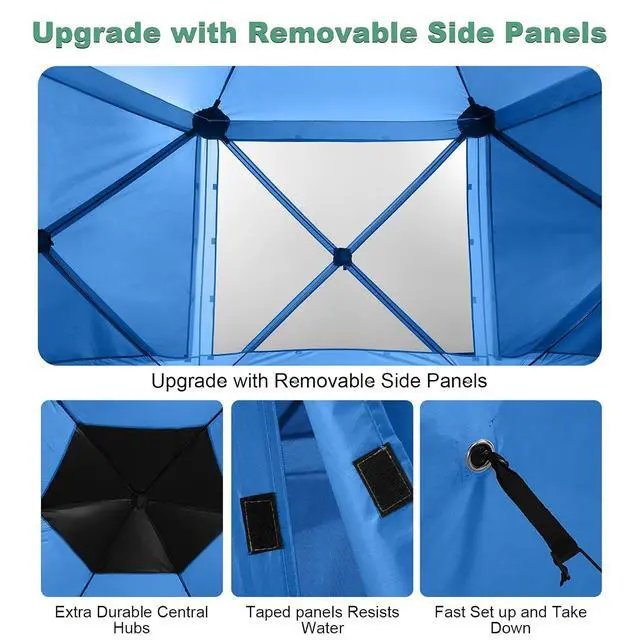 Alt view image 5 of 7 - 12x12 FT Pop Up Canopy Shelter Tent, Large Gazebos On Clearance with Sidewalls, Screened in Gazebo, Screen Tents Portable carpas para Patio for Outdoor Camping, Backyard, Garden, Beach, Blue