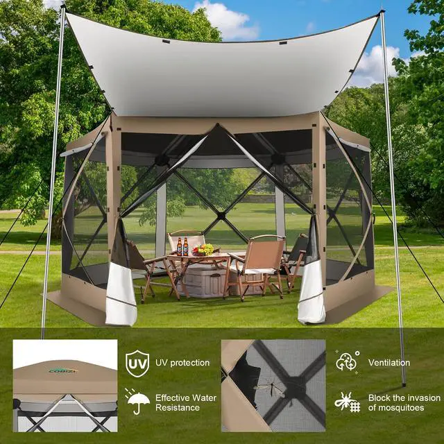 Alt view image 2 of 7 - 12x12 FT Pop Up Canopy Party Tent, Gazebos with Removable Roof,Khaki