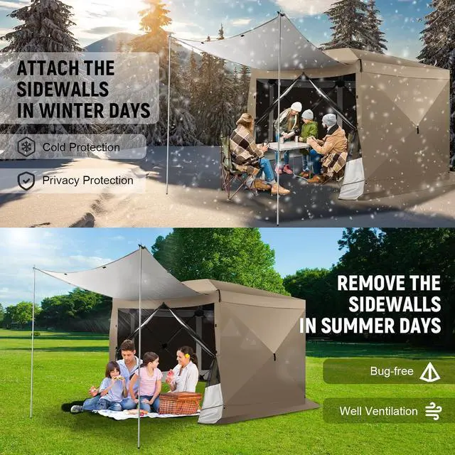 Alt view image 7 of 7 - 12x12 FT Pop Up Canopy Party Tent, Gazebos with Removable Roof,Khaki