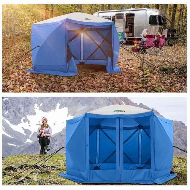 Alt view image 7 of 7 - 12x12 FT Pop Up Canopy Shelter Tent, Large Gazebos On Clearance with Sidewalls, Screened in Gazebo, Screen Tents Portable carpas para Patio for Outdoor Camping, Backyard, Garden, Beach, Blue