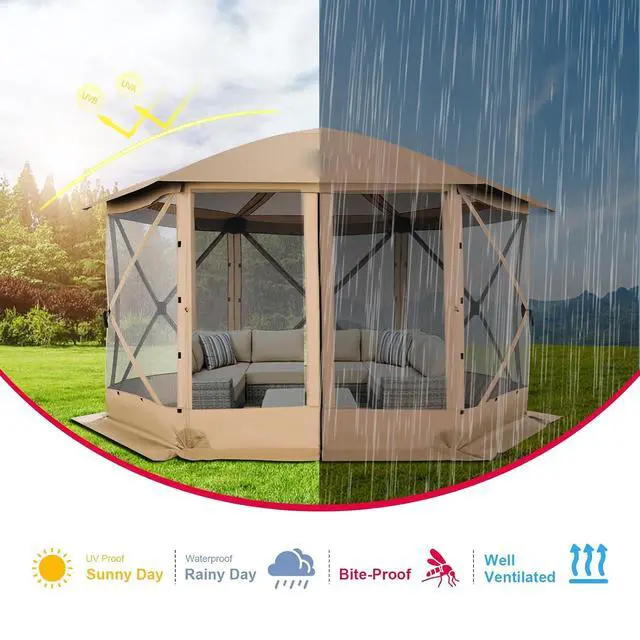 Alt view image 7 of 7 - 12x12 FT Pop Up Canopy Stargazing Tent, Gazebos On Clearance with Removable Roof, Screened in Gazebo, Screen Tents Portable carpas para Patio for Outdoor Camping,Backyard, Garden, Khaki(Pro)