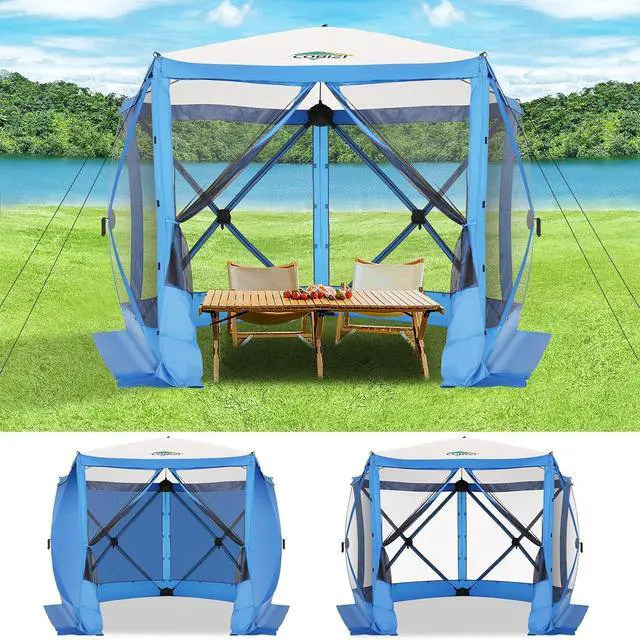 Main image of 10x10FT Pop up Canopy Tent, Screened in Gazebos with Sidewalls, Blue