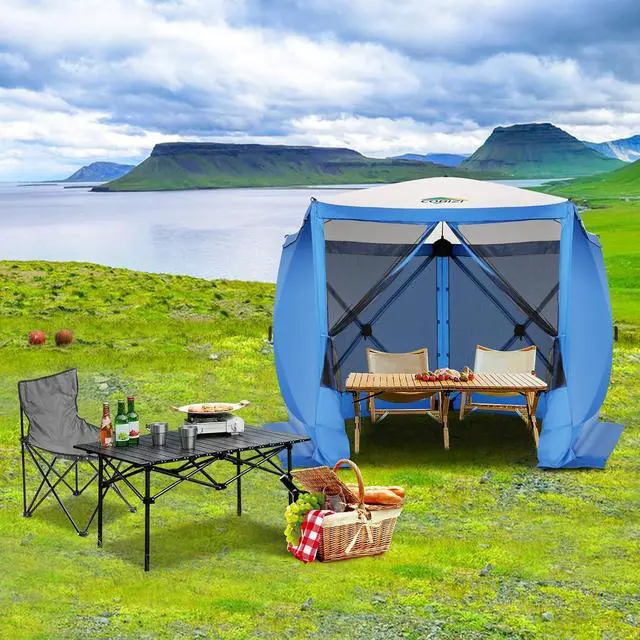Alt view image 6 of 6 - 10x10 FT Pop up Gazebo, Popup Canopy Tent,Screened in Gazebos with sidewalls, Waterproof Portable Outdoor Small Screen Tents Sun Shelter,carpas para Patio for Camping, Garden and Backyard,Blue