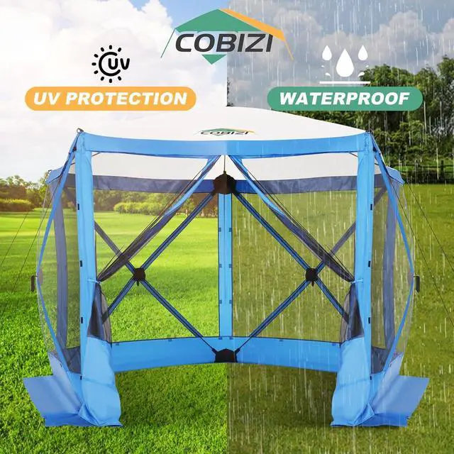 Alt view image 7 of 7 - 10x10FT Pop up Canopy Tent, Screened in Gazebos with Sidewalls, Blue