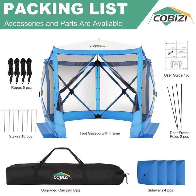 Alt view image 3 of 6 - 10x10 FT Pop up Gazebo, Popup Canopy Tent,Screened in Gazebos with sidewalls, Waterproof Portable Outdoor Small Screen Tents Sun Shelter,carpas para Patio for Camping, Garden and Backyard,Blue
