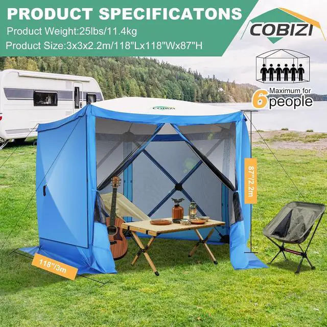 Alt view image 4 of 6 - 10x10 FT Pop up Gazebo, Popup Canopy Tent,Screened in Gazebos with sidewalls, Waterproof Portable Outdoor Small Screen Tents Sun Shelter,carpas para Patio for Camping, Garden and Backyard,Blue