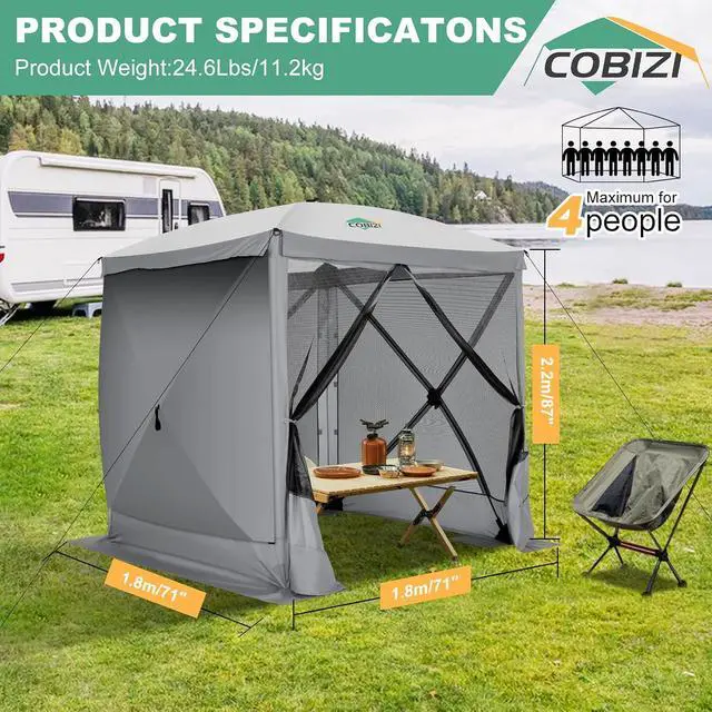 Alt view image 4 of 7 - 6x6 FT Pop up Gazebo, Popup Canopy Tent, Screened in Gazebos with sidewalls, Waterproof Portable Outdoor Small Screen Tents Sun Shelter,carpas para Patio for Camping, Garden and Backyard,Grey