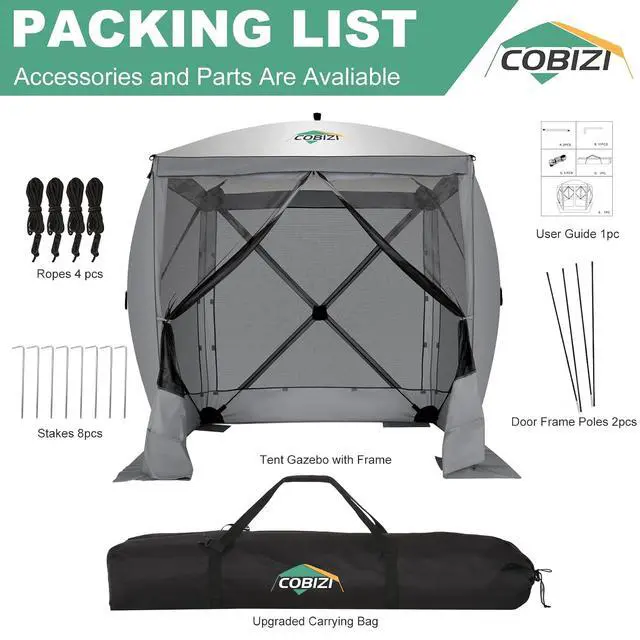 Alt view image 5 of 7 - 6x6 FT Pop up Gazebo, Popup Canopy Tent, Screened in Gazebos with sidewalls, Waterproof Portable Outdoor Small Screen Tents Sun Shelter,carpas para Patio for Camping, Garden and Backyard,Grey