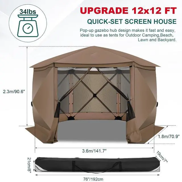 Alt view image 5 of 7 - 12x12 FT Pop Up Canopy Stargazing Tent, Gazebos On Clearance with Removable Roof, Screened in Gazebo, Screen Tents Portable carpas para Patio for Outdoor Camping,Backyard,Garden,Brown(Pro)