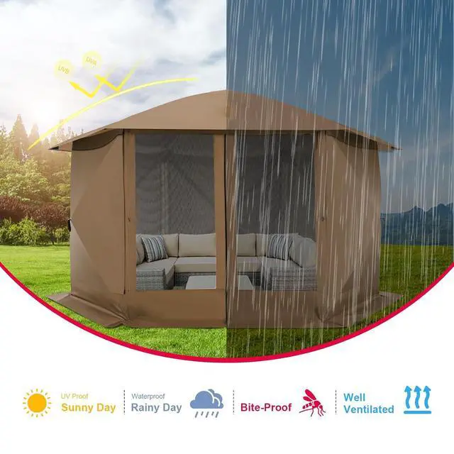 Alt view image 7 of 7 - 12x12 FT Pop Up Canopy Stargazing Tent, Gazebos On Clearance with Removable Roof, Screened in Gazebo, Screen Tents Portable carpas para Patio for Outdoor Camping,Backyard,Garden,Brown(Pro)
