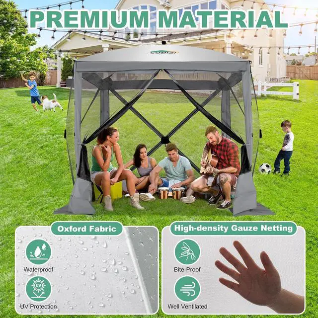 Alt view image 2 of 7 - 6x6 FT Pop up Gazebo, Popup Canopy Tent, Waterproof Screened in Gazebos,Portable Outdoor Small Screen Tents Sun Shelter,carpas para Patio for Camping, Garden and Backyard,Gray