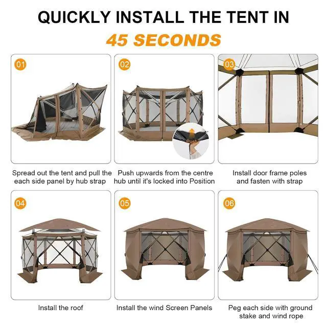 Alt view image 4 of 7 - 12x12 FT Pop Up Canopy Stargazing Tent, Gazebos On Clearance with Removable Roof, Screened in Gazebo, Screen Tents Portable carpas para Patio for Outdoor Camping,Backyard,Garden,Brown(Pro)