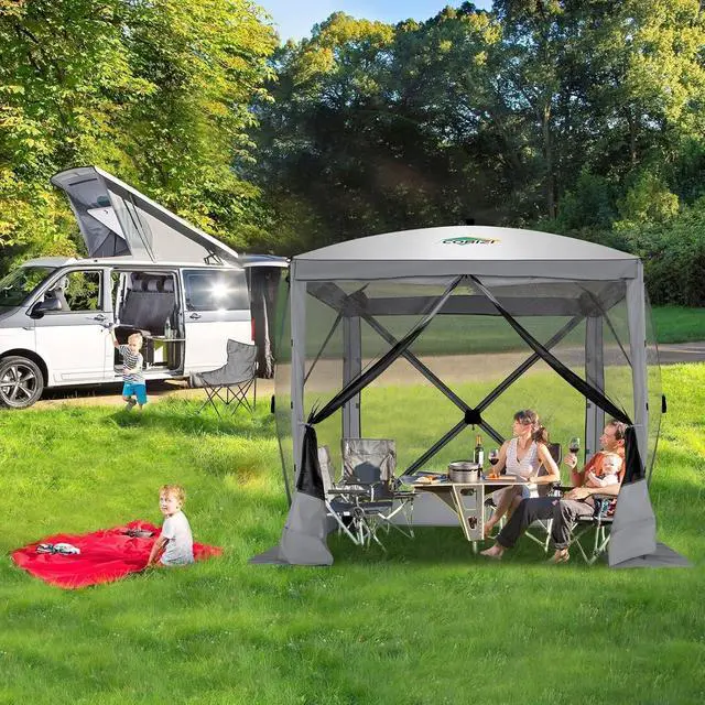 Alt view image 6 of 7 - 6x6 FT Pop up Gazebo, Popup Canopy Tent, Waterproof Screened in Gazebos,Portable Outdoor Small Screen Tents Sun Shelter,carpas para Patio for Camping, Garden and Backyard,Gray