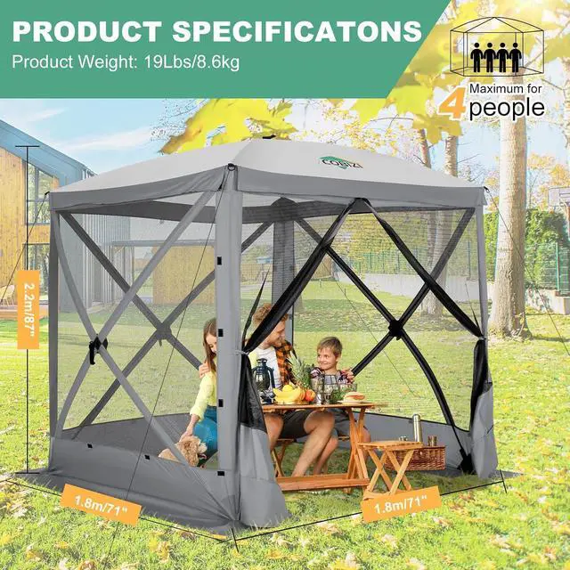 Alt view image 7 of 7 - 6x6 FT Pop up Gazebo, Popup Canopy Tent, Waterproof Screened in Gazebos,Portable Outdoor Small Screen Tents Sun Shelter,carpas para Patio for Camping, Garden and Backyard,Gray