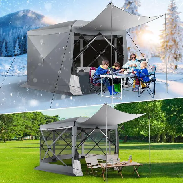 Main image of 12x12 FT Pop Up Canopy Extendable Tent, Gazebos On Clearance with Removable Roof, Screened in Gazebo with sidewalls, Screen Tents Portable carpas para Patio for Outdoor Camping,Backyard,Gray