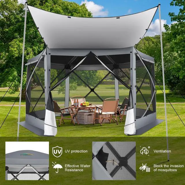 Alt view image 2 of 7 - 12x12 FT Pop Up Canopy Extendable Tent, Gazebos On Clearance with Removable Roof, Screened in Gazebo with sidewalls, Screen Tents Portable carpas para Patio for Outdoor Camping,Backyard,Gray