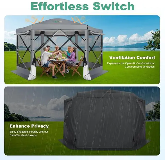 Alt view image 5 of 7 - 12x12 FT Pop Up Canopy Extendable Tent, Gazebos On Clearance with Removable Roof, Screened in Gazebo with sidewalls, Screen Tents Portable carpas para Patio for Outdoor Camping,Backyard,Gray