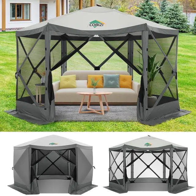 Main image of 12x12 FT Pop Up Canopy Shelter Tent, Large Gazebos On Clearance with Sidewalls, Screened in Gazebo, Screen Tents Portable carpas para Patio for Outdoor Camping, Backyard, Garden, Beach,Grey