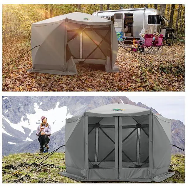 Alt view image 2 of 7 - 12x12 FT Pop Up Canopy Shelter Tent, Large Gazebos On Clearance with Sidewalls, Screened in Gazebo, Screen Tents Portable carpas para Patio for Outdoor Camping, Backyard, Garden, Beach,Grey