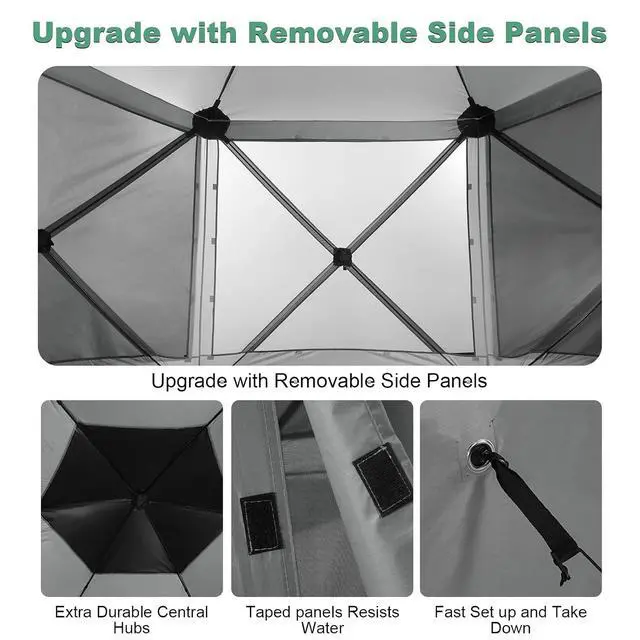 Alt view image 4 of 7 - 12x12 FT Pop Up Canopy Shelter Tent, Large Gazebos On Clearance with Sidewalls, Screened in Gazebo, Screen Tents Portable carpas para Patio for Outdoor Camping, Backyard, Garden, Beach,Grey