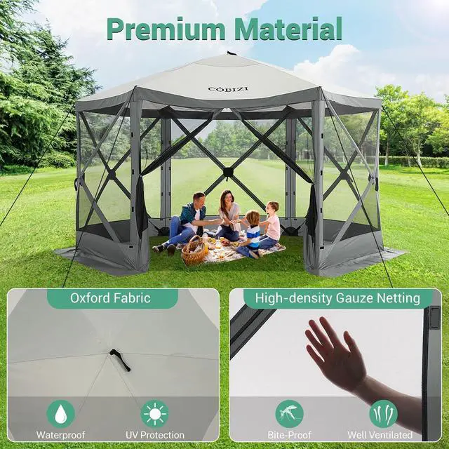Alt view image 5 of 7 - 12x12 FT Pop Up Canopy Shelter Tent, Large Gazebos On Clearance with Sidewalls, Screened in Gazebo, Screen Tents Portable carpas para Patio for Outdoor Camping, Backyard, Garden, Beach,Grey