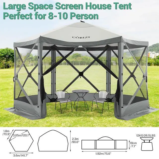 Alt view image 7 of 7 - 12x12 FT Pop Up Canopy Shelter Tent, Large Gazebos On Clearance with Sidewalls, Screened in Gazebo, Screen Tents Portable carpas para Patio for Outdoor Camping, Backyard, Garden, Beach,Grey