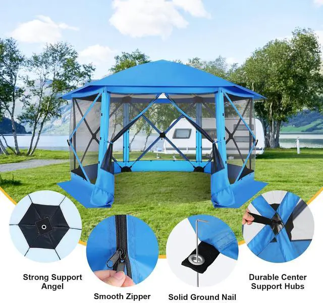 Alt view image 2 of 7 - 12x12 FT Pop Up Canopy Stargazing Tent, Gazebos On Clearance with Removable Roof, Screened in Gazebo, Screen Tents Portable carpas para Patio for Outdoor Camping,Backyard, Garden, Blue(Pro)