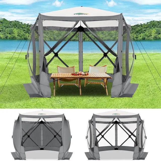Main image of 10x10FT Pop up Canopy Tent, Screened in Gazebos with Sidewalls, Gray