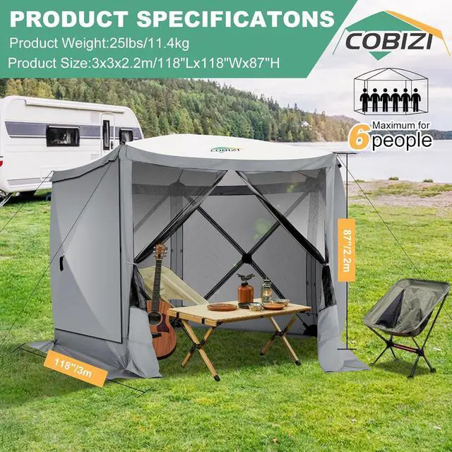 Alt view image 4 of 6 - 10x10 FT Pop up Gazebo, Popup Canopy Tent,Screened in Gazebos with sidewalls, Waterproof Portable Outdoor Small Screen Tents Sun Shelter,carpas para Patio for Camping, Garden and Backyard,Gray
