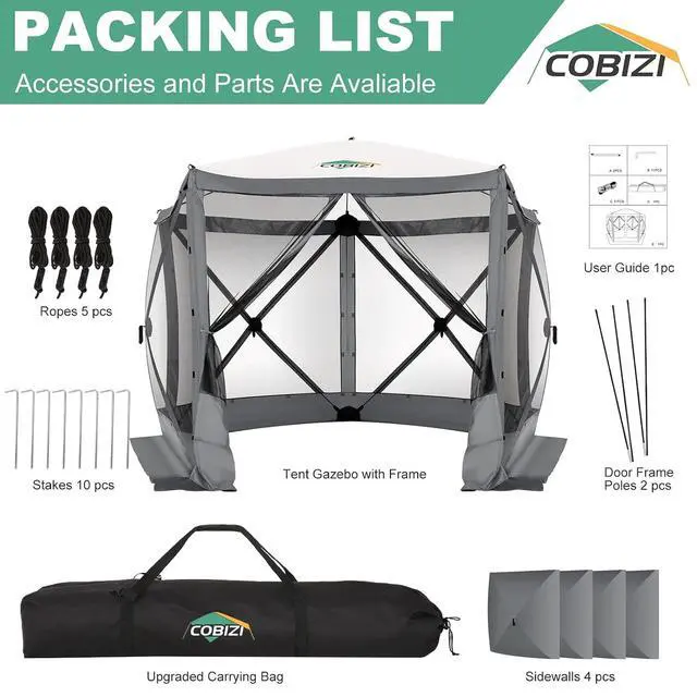 Alt view image 3 of 6 - 10x10 FT Pop up Gazebo, Popup Canopy Tent,Screened in Gazebos with sidewalls, Waterproof Portable Outdoor Small Screen Tents Sun Shelter,carpas para Patio for Camping, Garden and Backyard,Gray