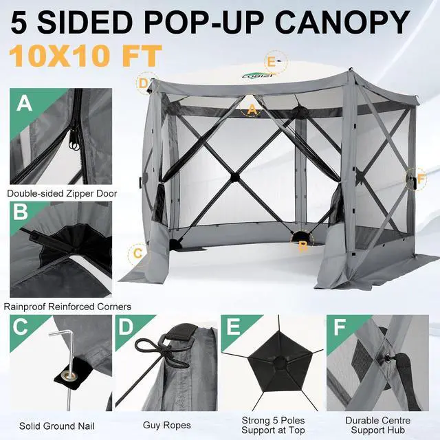 Alt view image 7 of 7 - 10x10FT Pop up Canopy Tent, Screened in Gazebos with Sidewalls, Gray