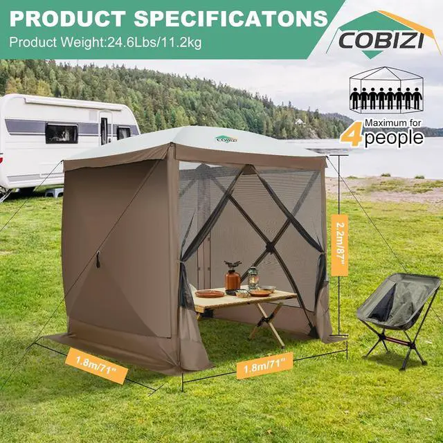 Alt view image 3 of 7 - 6x6 FT Pop up Gazebo, Popup Canopy Tent, Screened in Gazebos with sidewalls, Waterproof Portable Outdoor Small Screen Tents Sun Shelter,carpas para Patio for Camping, Garden and Backyard,Brown