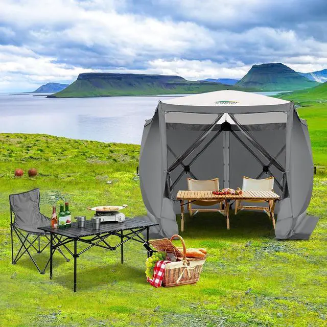 Alt view image 5 of 6 - 10x10 FT Pop up Gazebo, Popup Canopy Tent,Screened in Gazebos with sidewalls, Waterproof Portable Outdoor Small Screen Tents Sun Shelter,carpas para Patio for Camping, Garden and Backyard,Gray