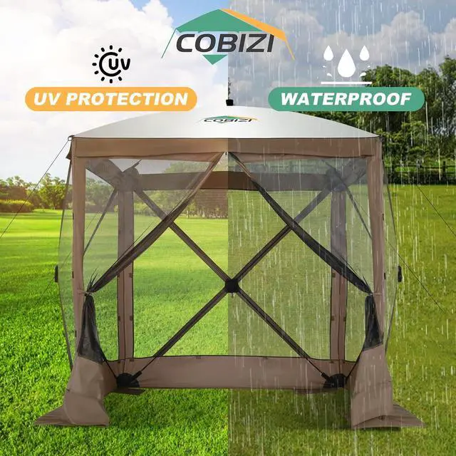 Alt view image 6 of 7 - 6x6 FT Pop up Gazebo, Popup Canopy Tent, Screened in Gazebos with sidewalls, Waterproof Portable Outdoor Small Screen Tents Sun Shelter,carpas para Patio for Camping, Garden and Backyard,Brown
