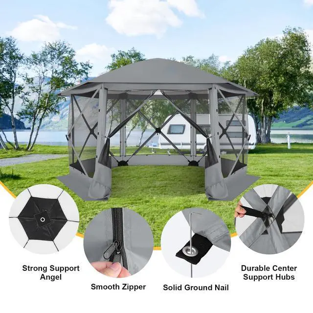 Alt view image 2 of 7 - 12x12 FT Pop Up Canopy Stargazing Tent, Gazebos On Clearance with Removable Roof, Screened in Gazebo, Screen Tents Portable carpas para Patio for Outdoor Camping,Backyard, Garden, Grey(Pro)