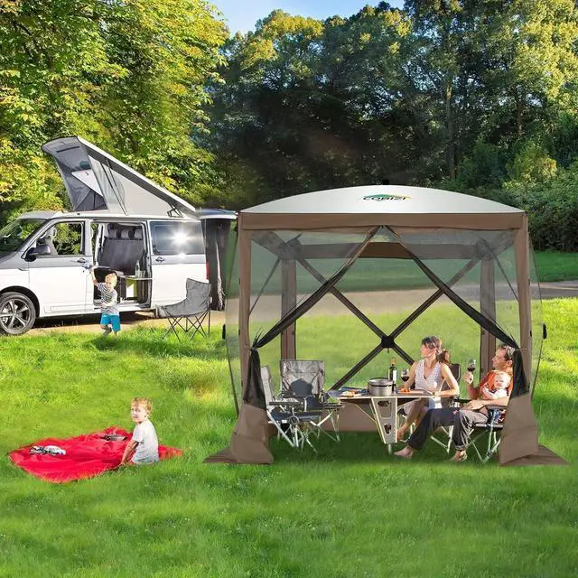 Alt view image 7 of 7 - 6x6 FT Pop up Gazebo, Popup Canopy Tent, Screened in Gazebos with sidewalls, Waterproof Portable Outdoor Small Screen Tents Sun Shelter,carpas para Patio for Camping, Garden and Backyard,Brown