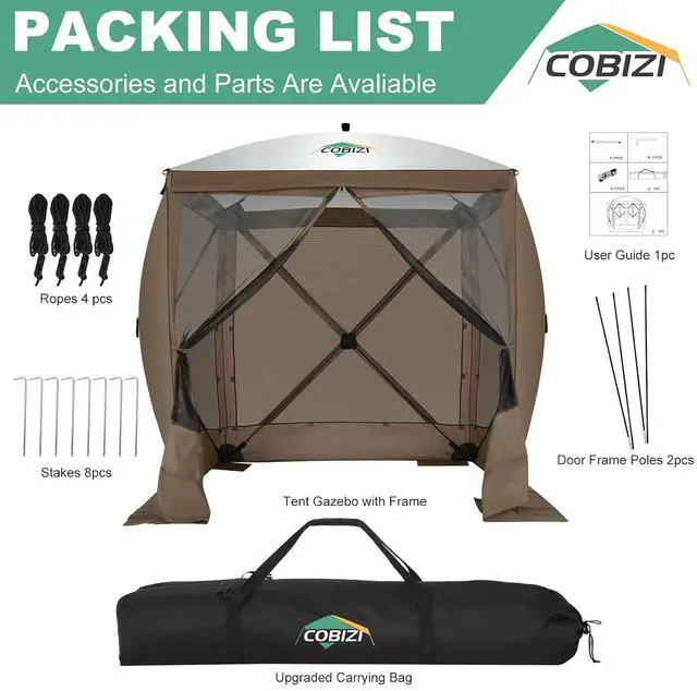 Alt view image 5 of 7 - 6x6 FT Pop up Gazebo, Popup Canopy Tent, Screened in Gazebos with sidewalls, Waterproof Portable Outdoor Small Screen Tents Sun Shelter,carpas para Patio for Camping, Garden and Backyard,Brown