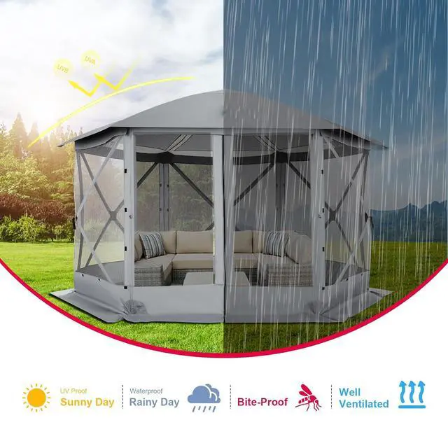 Alt view image 7 of 7 - 12x12 FT Pop Up Canopy Stargazing Tent, Gazebos On Clearance with Removable Roof, Screened in Gazebo, Screen Tents Portable carpas para Patio for Outdoor Camping,Backyard, Garden, Grey(Pro)